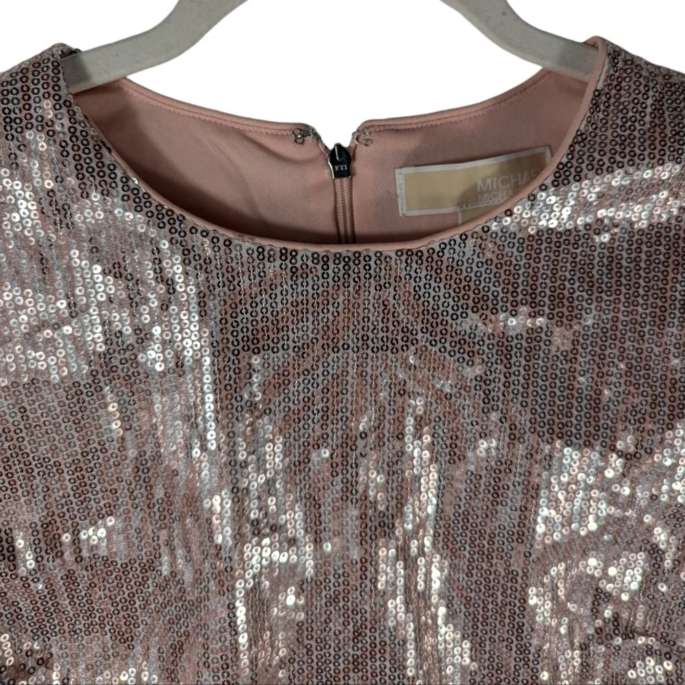 Michael Kors Pink Silver Zebra Sequin Cropped Party Top XS